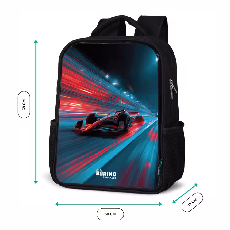 Kids' Backpacks Black - Race car - Track - Neon - Lighting — 2
