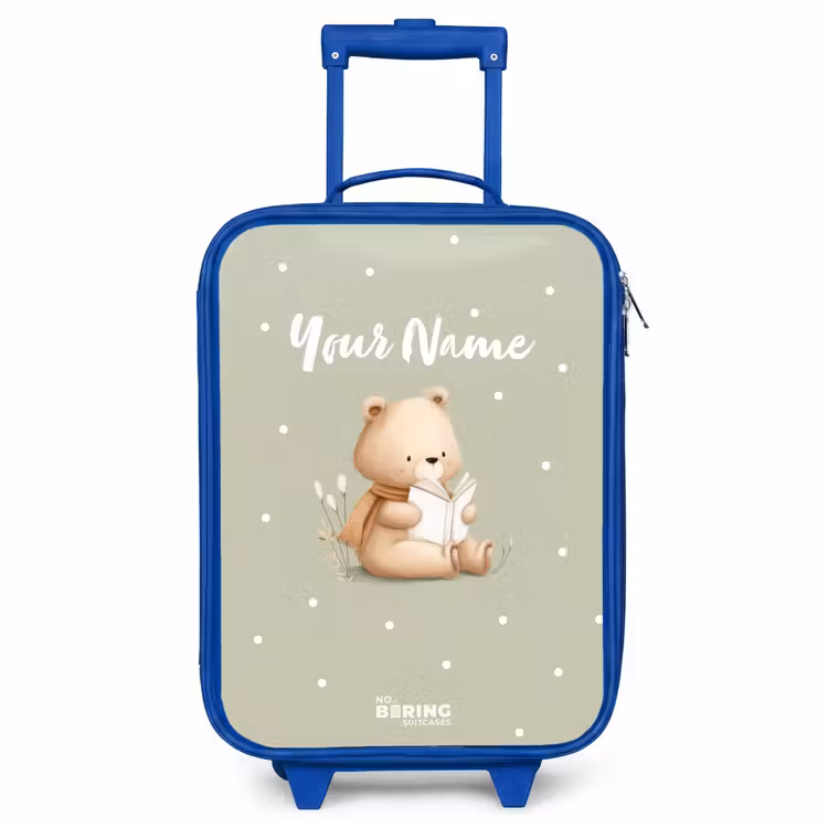 Kids’ Suitcase - Blue - A brown bear reading a book - Green — 1