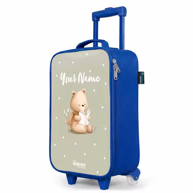 Kids’ Suitcase - Blue - A brown bear reading a book - Green — 3