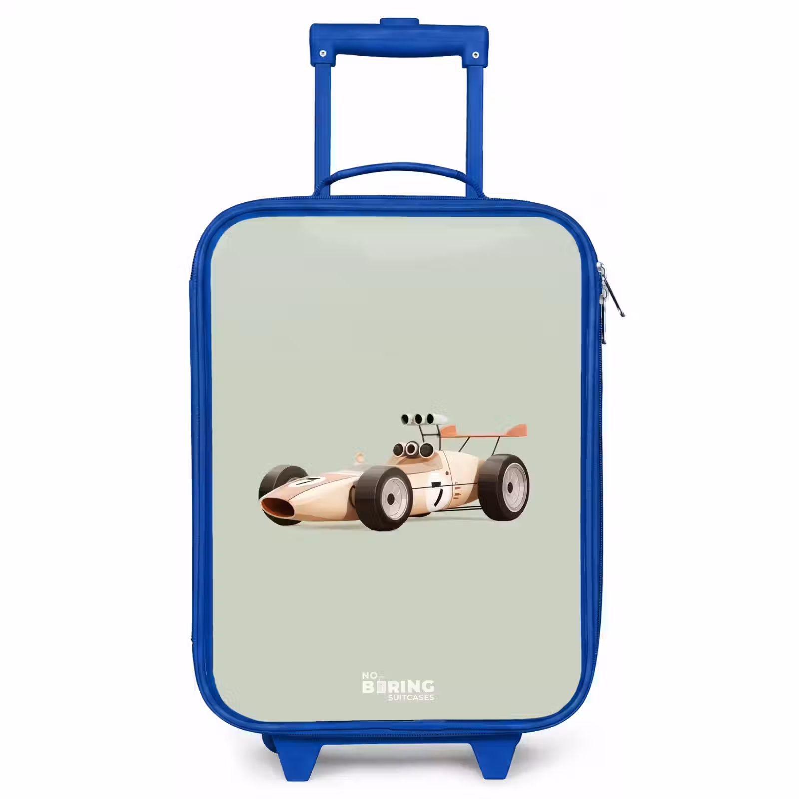 Kids’ Suitcase - Blue - Beige retro race car on green background — 1
