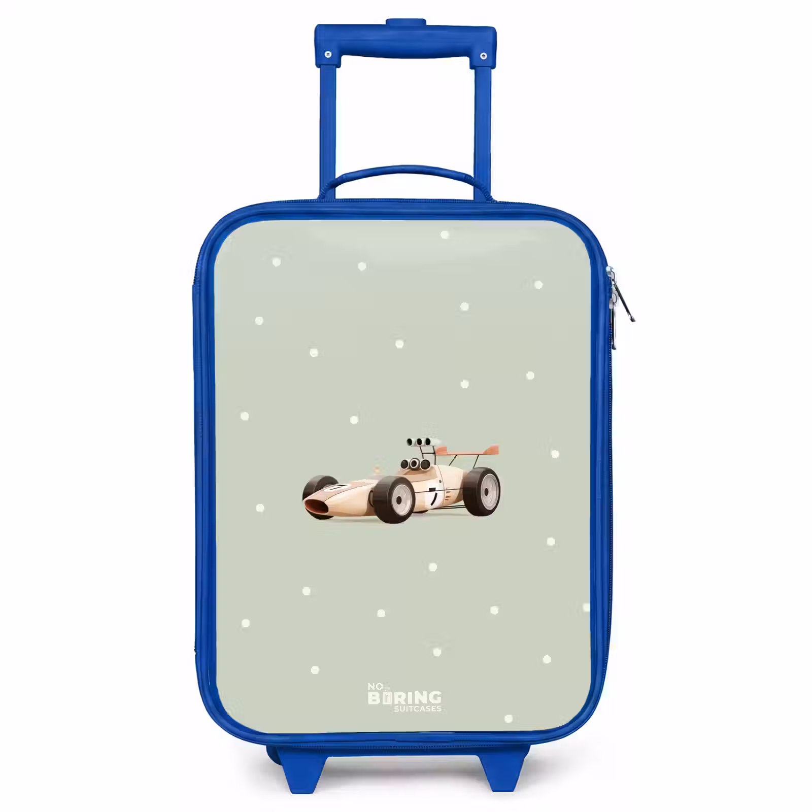 Kids’ Suitcase - Blue - Beige retro race car on green polka dots background — 1