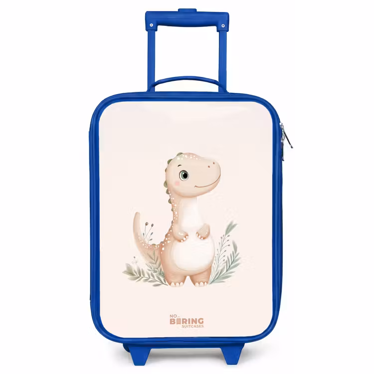 Kids’ Suitcase - Blue - Beige dinosaur with green leaves — 1