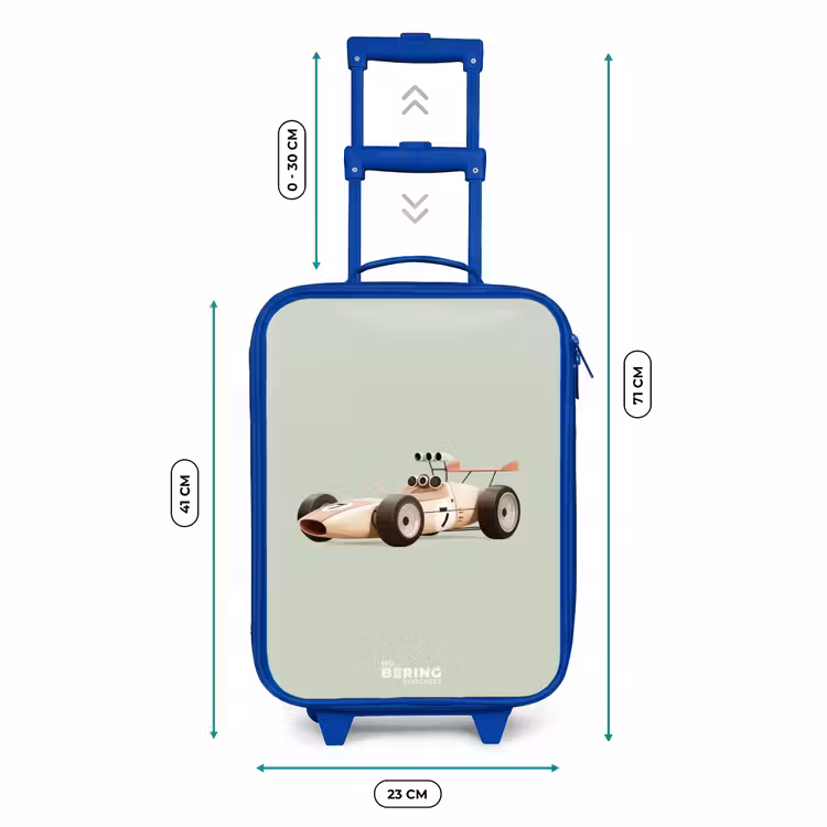 Kids’ Suitcase - Blue - Beige retro race car on green background — 8