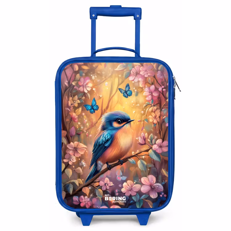 Kids’ Suitcase - Blue - Bird with butterflies in colorful forest. — 1