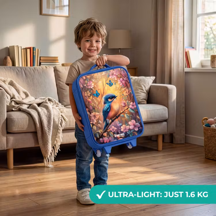 Kids’ Suitcase - Blue - Bird with butterflies in colorful forest. — 4