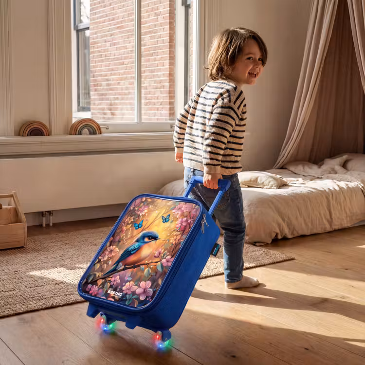 Kids’ Suitcase - Blue - Bird with butterflies in colorful forest. — 5