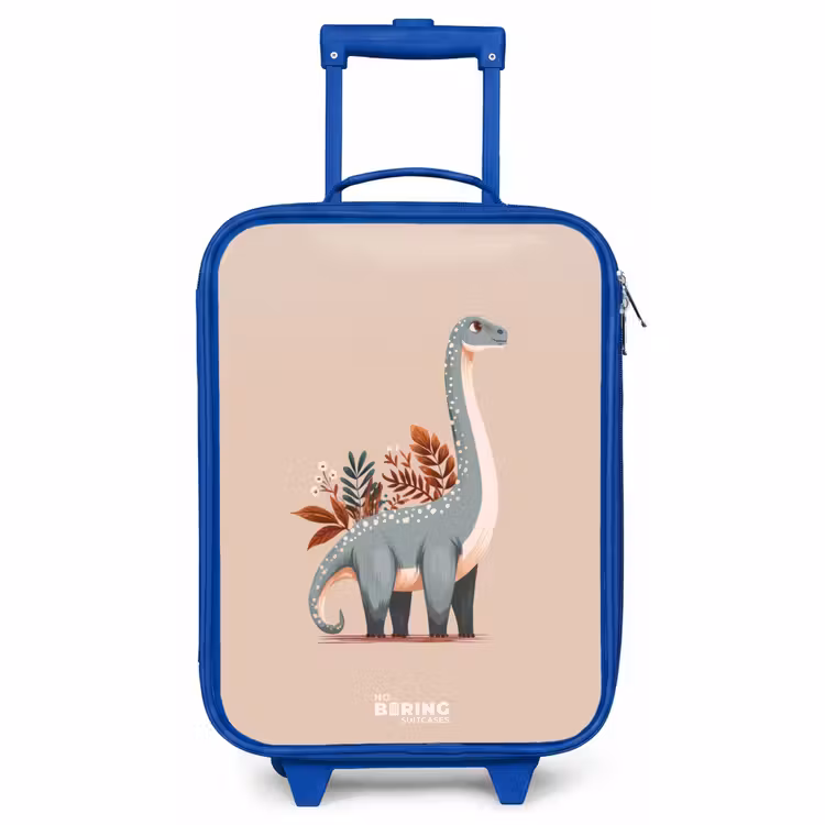 Kids’ Suitcase - Blue - Blue dinosaur on a beige background — 1
