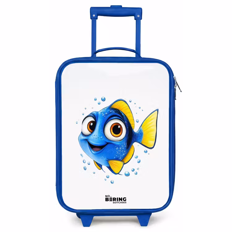 Kids’ Suitcase - Blue - Blue fish with yellow fins and happy look — 1