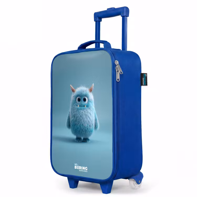 Kids’ Suitcase - Blue - Blue fluffy monster with horns — 3