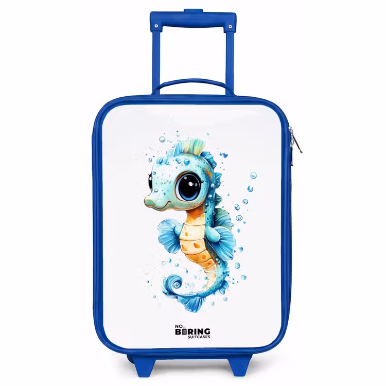 Kids’ Suitcase - Blue - Blue seahorse with big eyes and bubbles — 1