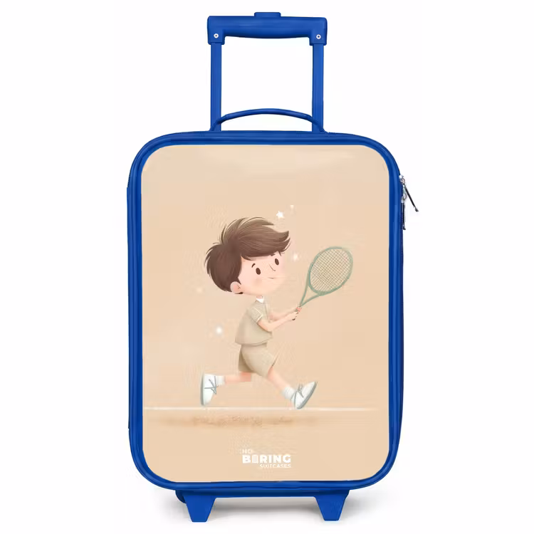 Kids’ Suitcase - Blue - Boy plays tennis on sand-colored background — 1