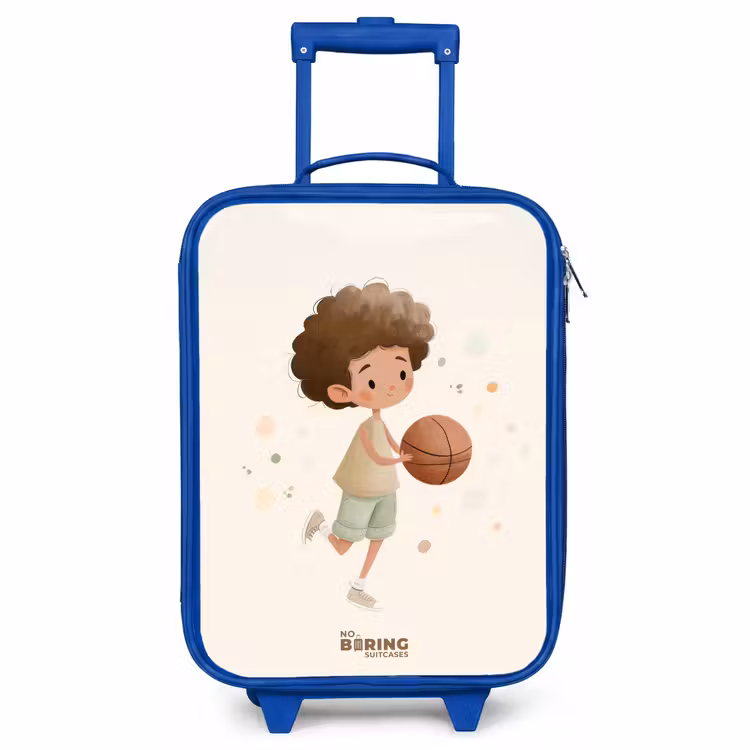 Kids’ Suitcase - Blue - Boy with a basketball in beige colors — 1