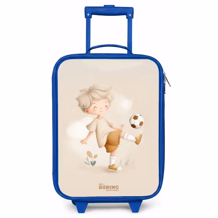 Kids’ Suitcase - Blue - Boy with a soccer ball in beige colors — 1