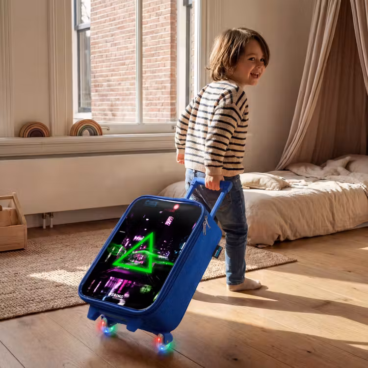 Kids’ Suitcase - Blue - Bright green triangle over a city street — 5