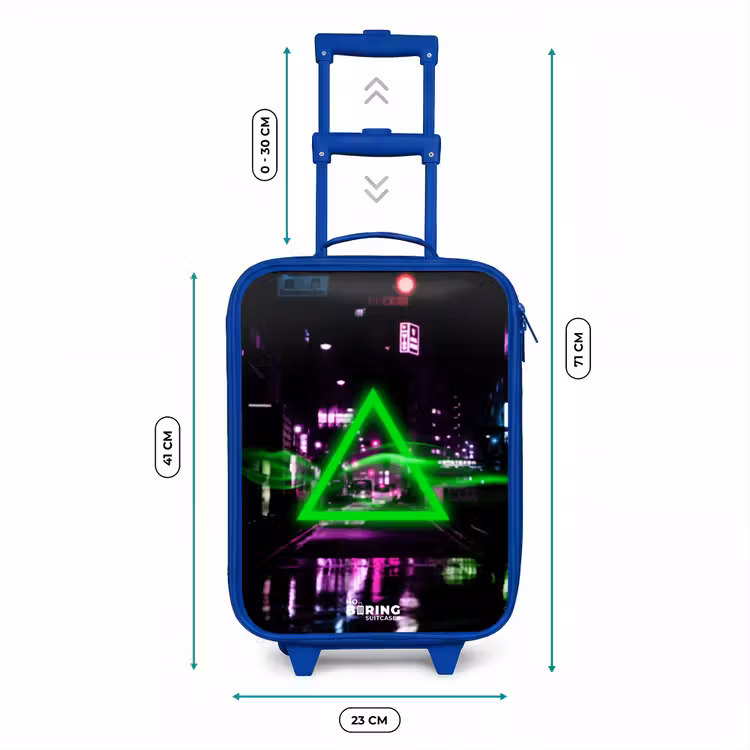 Kids’ Suitcase - Blue - Bright green triangle over a city street — 8