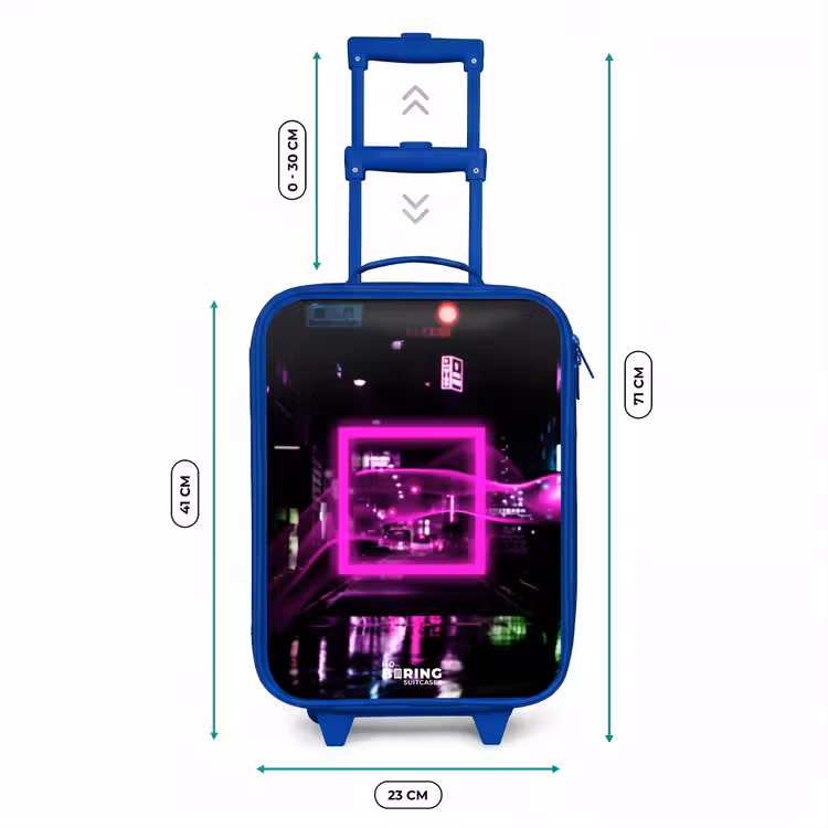 Kids’ Suitcase - Blue - Bright pink square above a wet street — 8