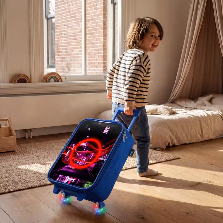 Kids’ Suitcase - Blue - Bright red circle over a neon-lit city — 5