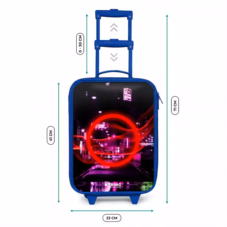Kids’ Suitcase - Blue - Bright red circle over a neon-lit city — 8