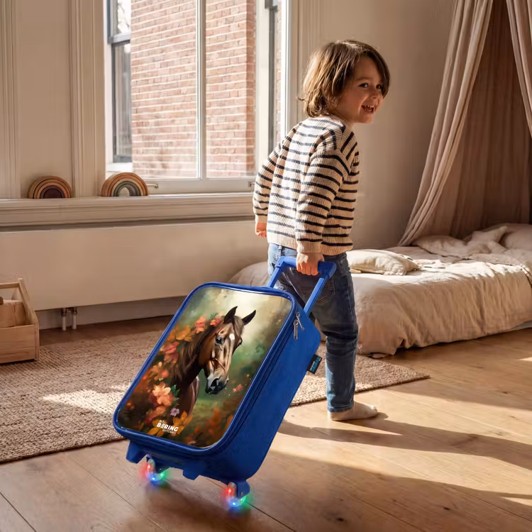 Kids’ Suitcase - Blue - Brown horse among flowers — 5