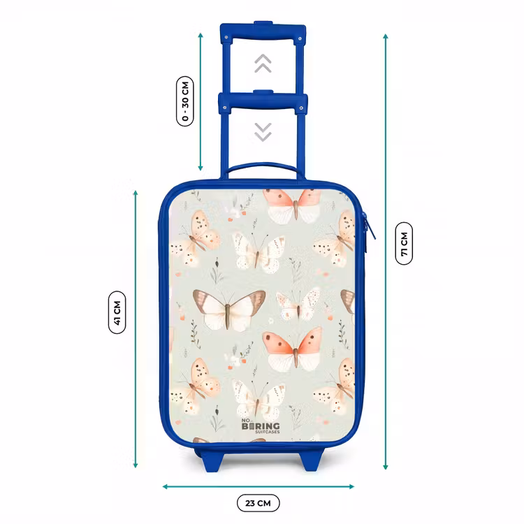 Kids’ Suitcase - Blue - Butterfly pattern in soft orange and red tones — 8