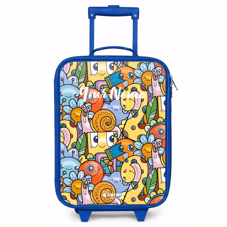 Kids’ Suitcase - Blue - Cartoon of different creatures and faces — 2