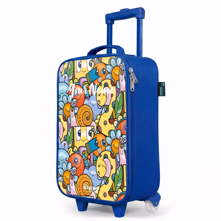 Kids’ Suitcase - Blue - Cartoon of different creatures and faces — 3
