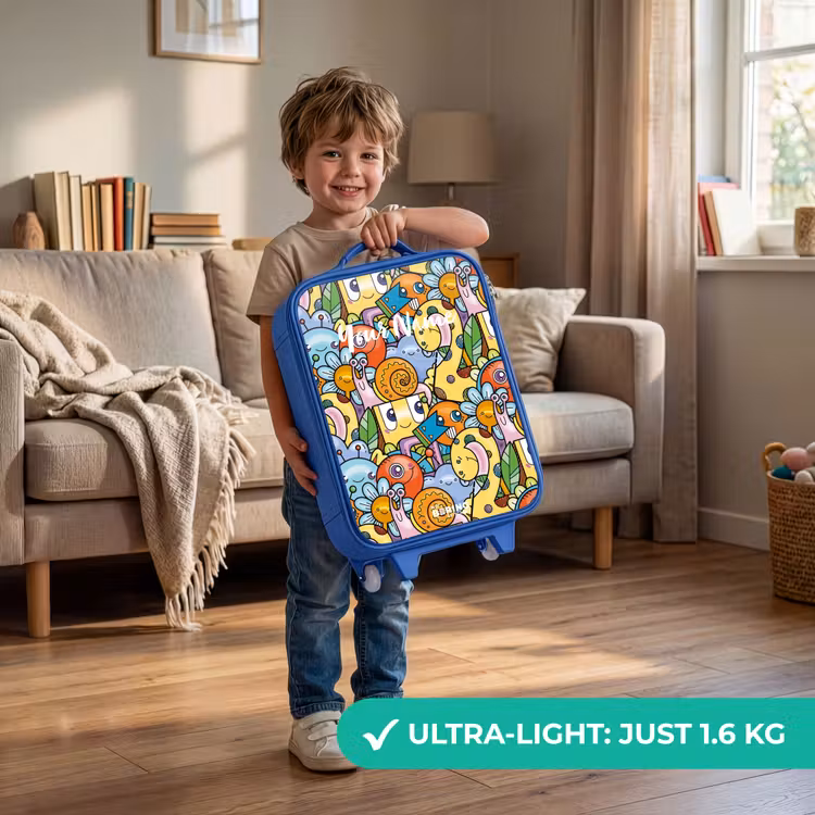 Kids’ Suitcase - Blue - Cartoon of different creatures and faces — 4