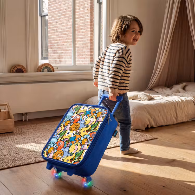 Kids’ Suitcase - Blue - Cartoon of different creatures and faces — 5