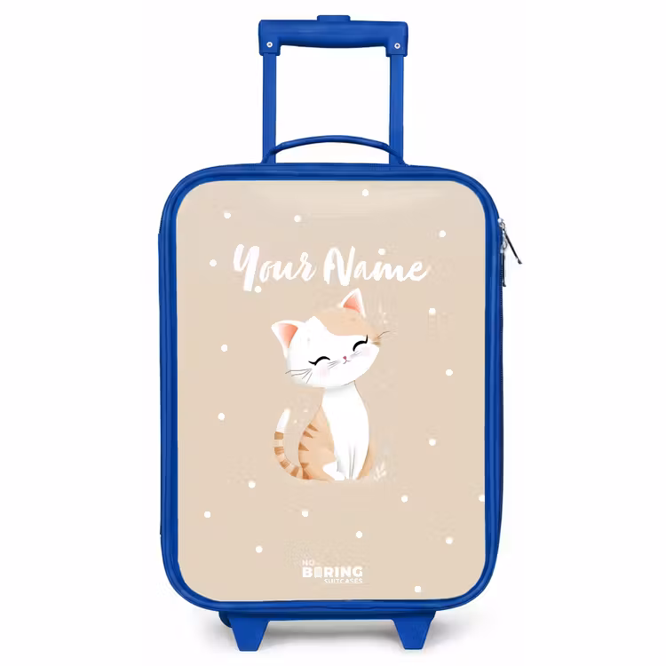 Kids’ Suitcase - Blue - Cat surrounded by beige dots — 1