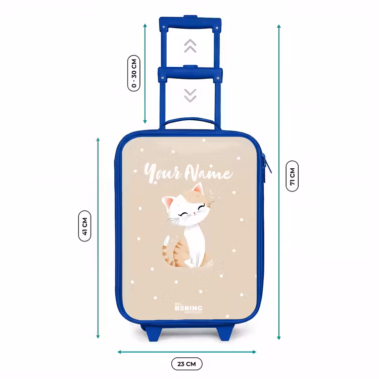 Kids’ Suitcase - Blue - Cat surrounded by beige dots — 8