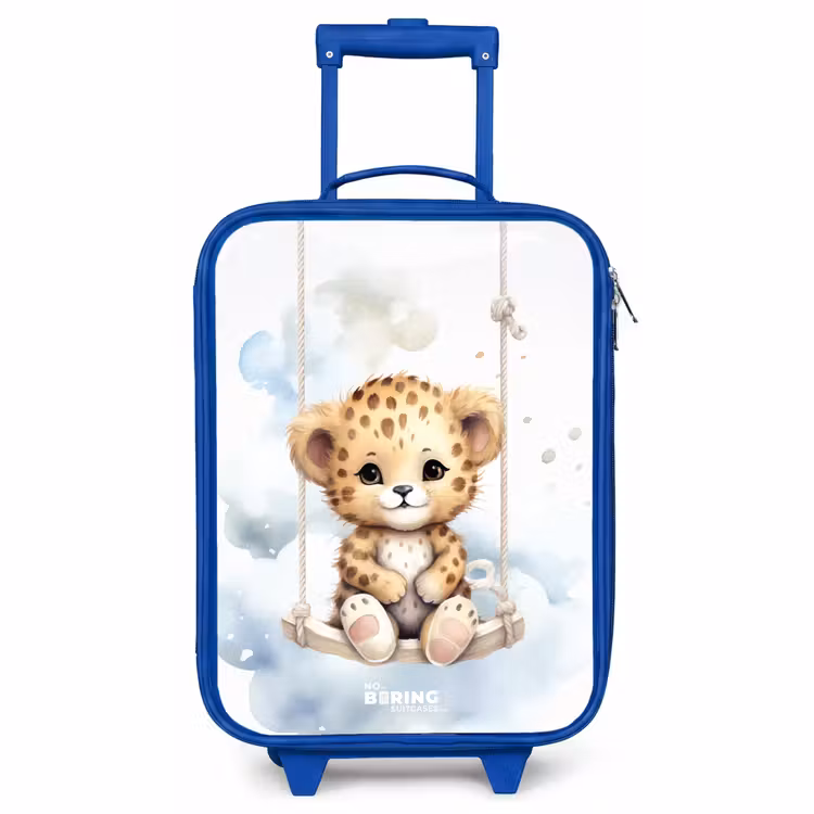 Kids’ Suitcase - Blue - Cheetah cub on a swing in the clouds — 1