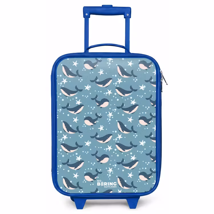 Kids’ Suitcase - Blue - Dark blue whale pattern with starfish — 1