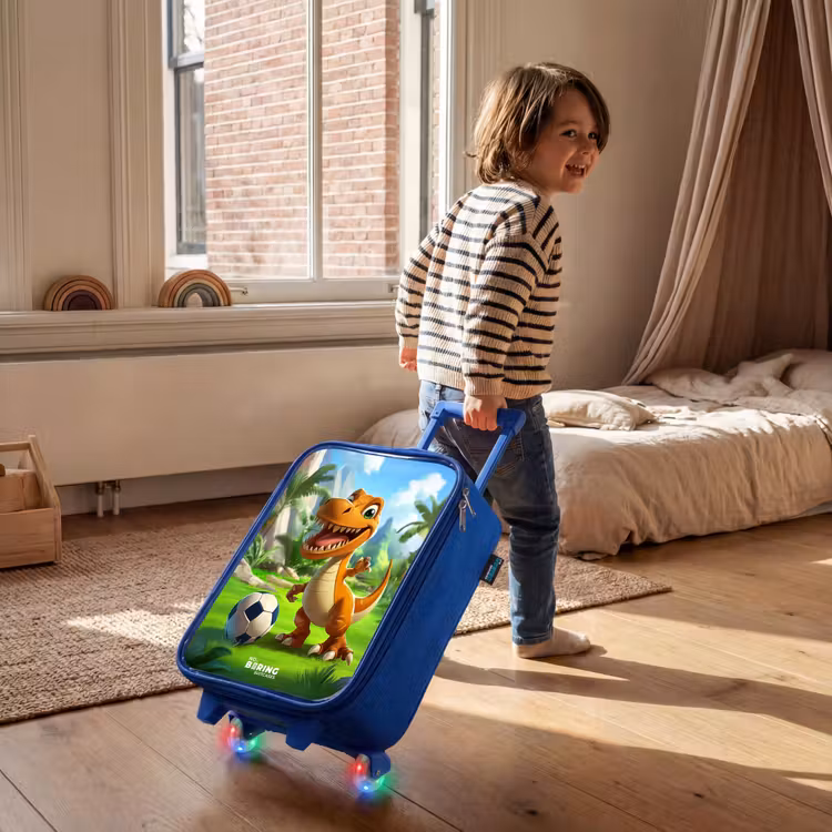 Kids’ Suitcase - Blue - Dino with a soccer in green landscape — 5