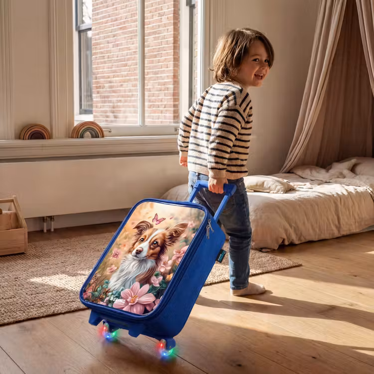 Kids’ Suitcase - Blue - Dog in field of flowers with butterflies — 5