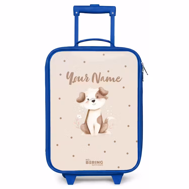 Kids’ Suitcase - Blue - Dog puppy surrounded by brown dots — 1