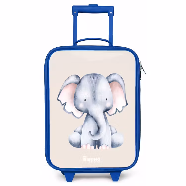 Kids’ Suitcase - Blue - Elephant drawing against a beige background — 1