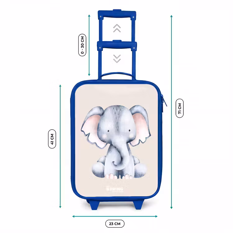 Kids’ Suitcase - Blue - Elephant drawing against a beige background — 8