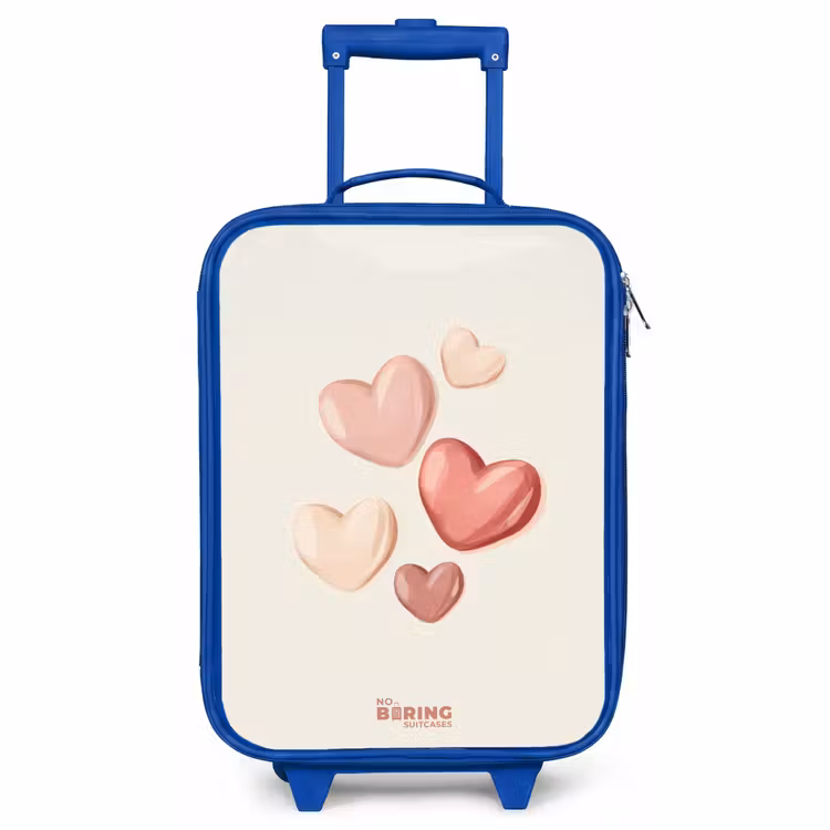Kids’ Suitcase - Blue - Floating hearts in soft shades of red and pink — 1