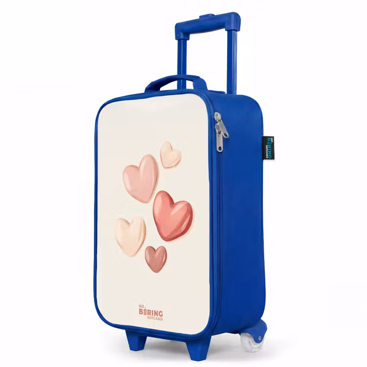 Kids’ Suitcase - Blue - Floating hearts in soft shades of red and pink — 3