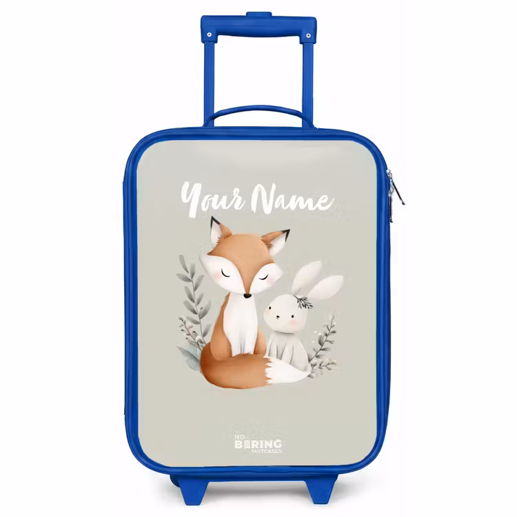 Kids’ Suitcase - Blue - Fox and rabbit surrounded by green leaves — 1