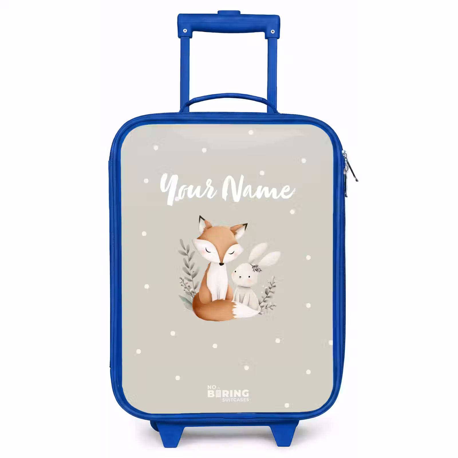 Kids’ Suitcase - Blue - Fox and rabbit surrounded by green leaves and dots — 1