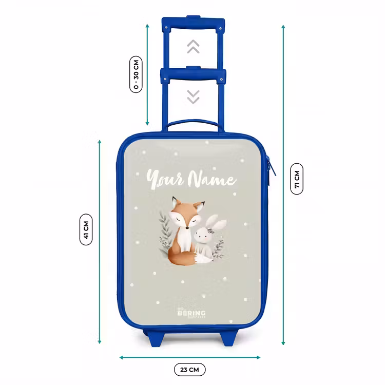 Kids’ Suitcase - Blue - Fox and rabbit surrounded by green leaves and dots — 8