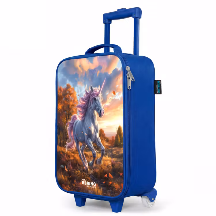 Kids’ Suitcase - Blue - Galloping Unicorn in Autumn World — 3
