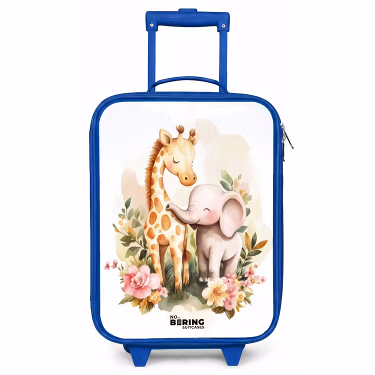 Kids’ Suitcase - Blue - Giraffe and elephant among flowers on white background — 1