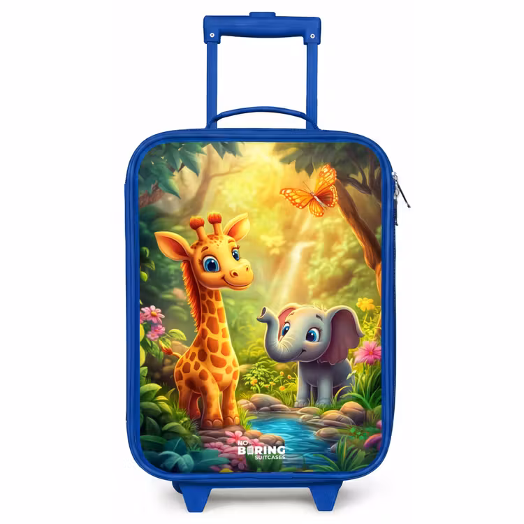 Kids’ Suitcase - Blue - Giraffe and elephant by stream in the Jungle — 1