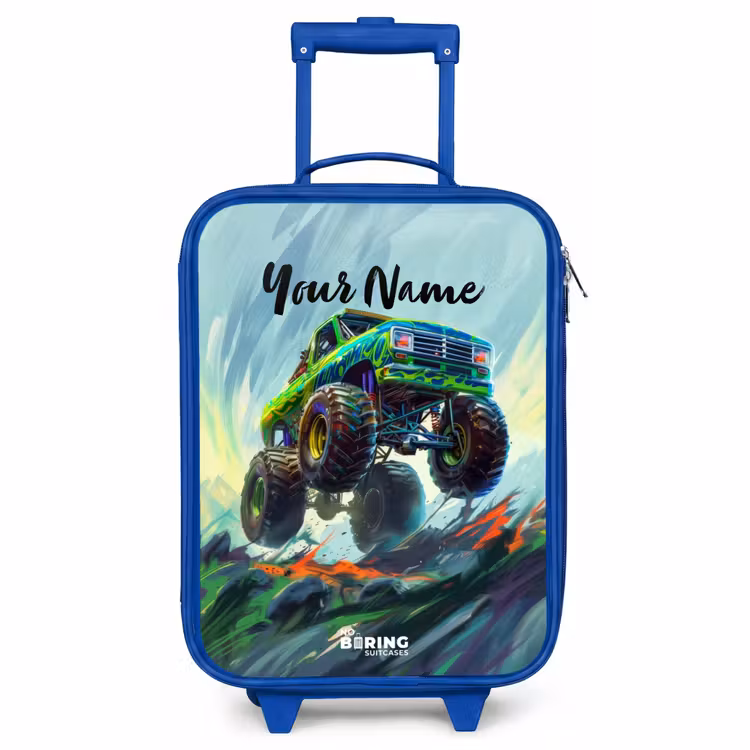 Kids’ Suitcase - Blue - Green Monster Truck with Brushstrokes — 2
