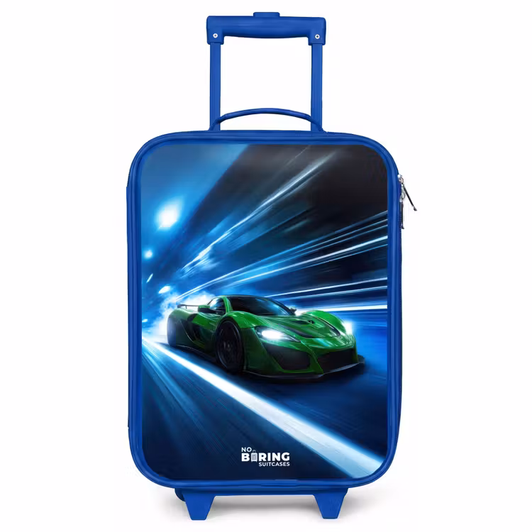Kids’ Suitcase - Blue - Green supercar flashes through neon lights — 1