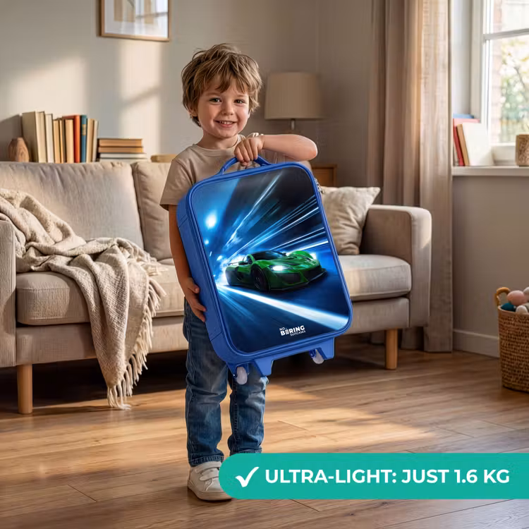Kids’ Suitcase - Blue - Green supercar flashes through neon lights — 4