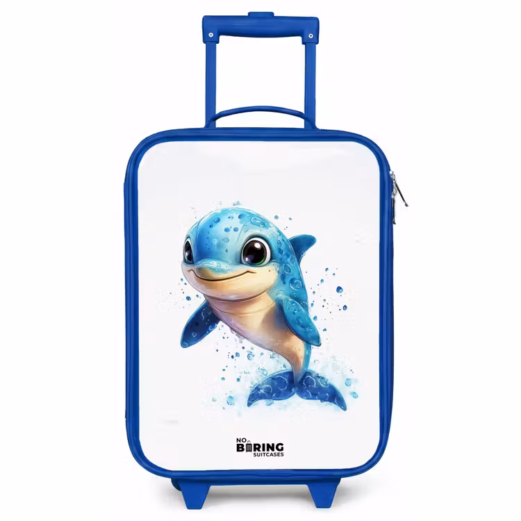 Kids’ Suitcase - Blue - Happy dolphin with water drops on white — 1