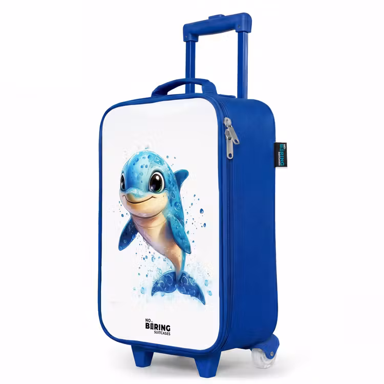 Kids’ Suitcase - Blue - Happy dolphin with water drops on white — 3